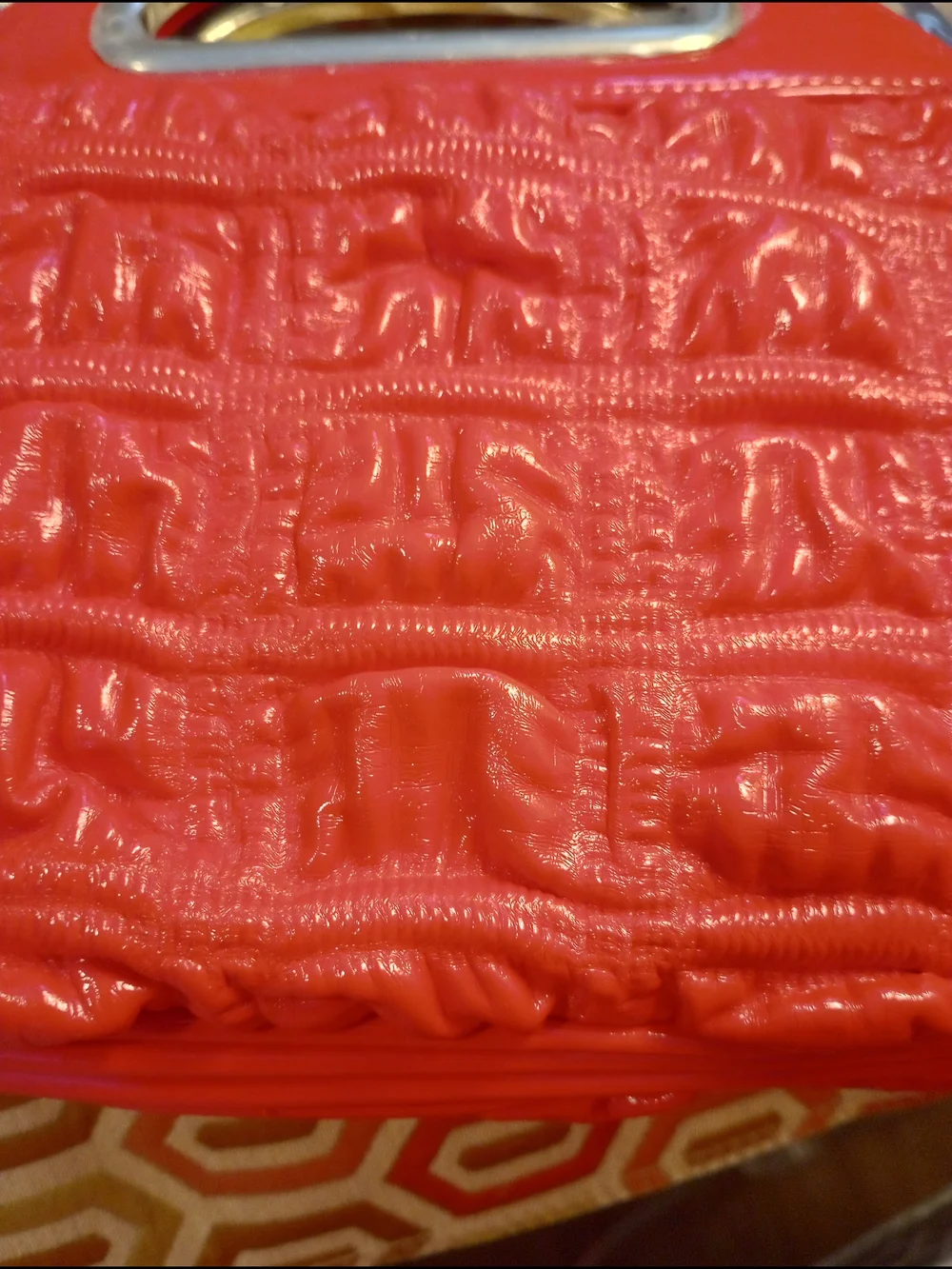 Red Ruffled Handbag with Silver Accent - Picture 8 of 14